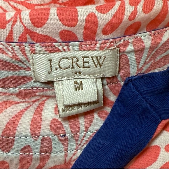 J. Crew Coral Navy Floral Crepe 100%‎ Cotton V-neck 3/4 Sleeve Tunic Medium EUC - Picture 5 of 10